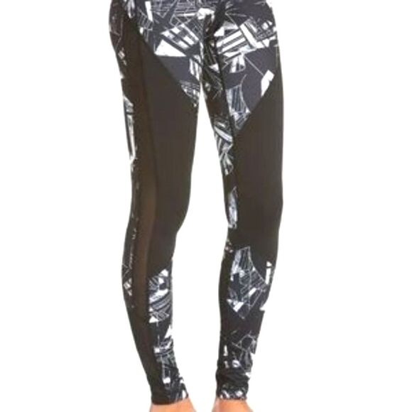 Zella Black Gray White Geo Print Mesh Side Color Block 7/8 Leggings Size XXS - Picture 1 of 12